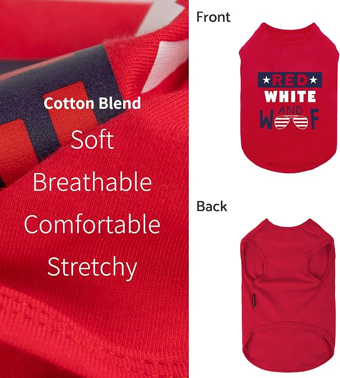 Fitwarm Patriotic Red White and Woof Dog Shirt, 4th of July Dog Clothes for Small Dogs Boy Girl, Funny Doggy Summer Clothes, Pet Outfit, Red, Blue, White, Large