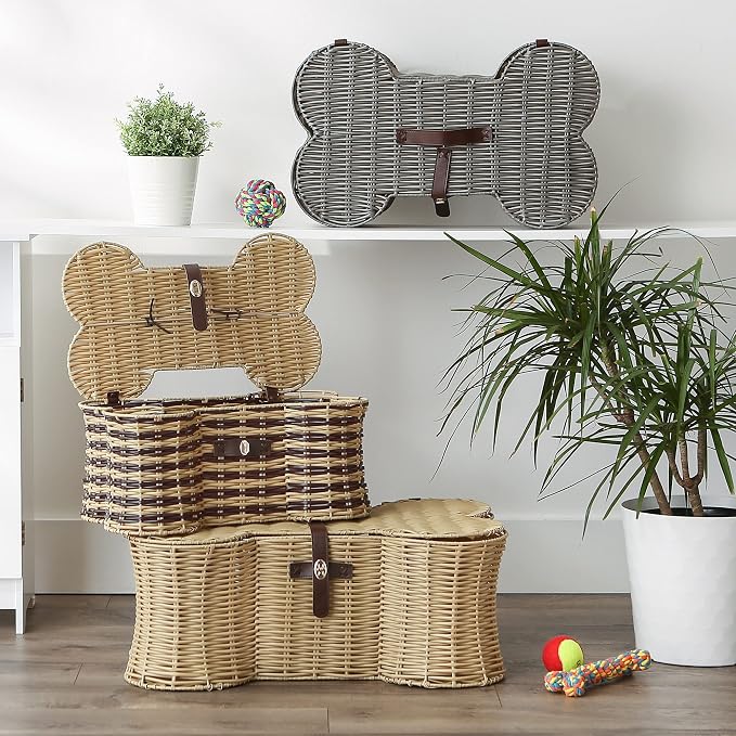 Bone Dry Pet Storage Collection Toy Basket, Medium, 21x13x8", Gray Plastic Wicker