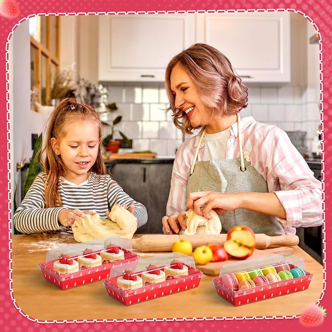 Bokon 50 Pack Strawberry Charcuterie Boxes with Clear Lids for Berry First Birthday Party Baby Shower and Summer Picnic Red Disposable Treat Boxes for Sandwich Cookie and Cake Slice
