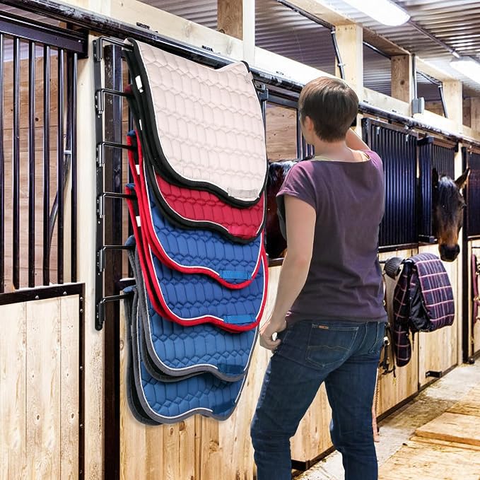 TOMESHA Saddle Pad Rack-Horse Blanket Holder,Extra-Long Rack Arms for Various Accessories,Heavy Duty 180 Degree Swing-Out Wall Mount,Six (6) Well-Spaced,Storage Rack Stand Wall Mount