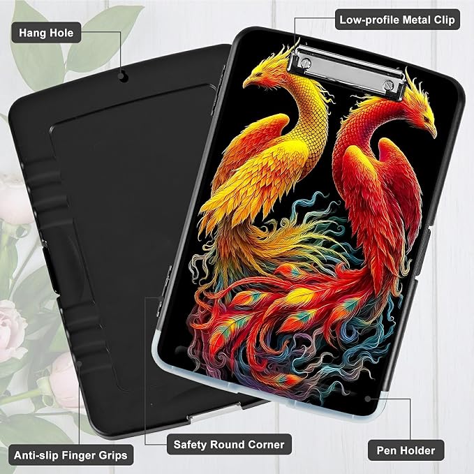 A4 Clipboard with Storage Pen Holder, Clipboards Organizer Nursing Clipboard Foldable File Folder Plastic Clipboard Folio Clip Board for Office Work Classroom Doctor, Flamingo Red