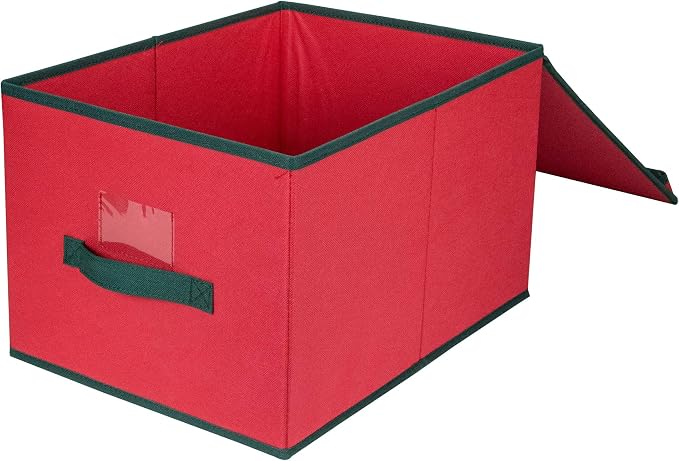 Northlight 16" Red Collapsible Christmas Decoration Storage Box with Handel