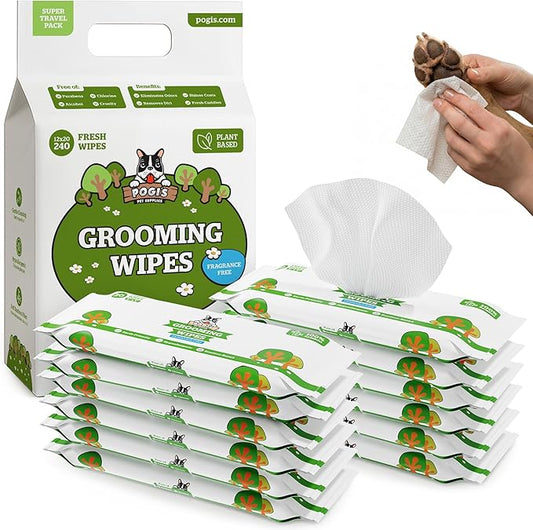 Pogi’s Dog Wipes Travel Packs – Hypoallergenic Pet Wipes for Paws, Body & Butt – Cleaning & Hydrating, Fragrance Free, 240-Count