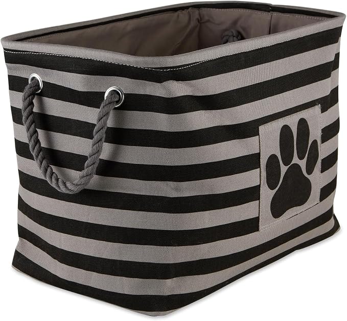 Bone Dry Pet Storage Collection Striped Paw Patch Bin, Black, Small Rectangle (Pack of 12)