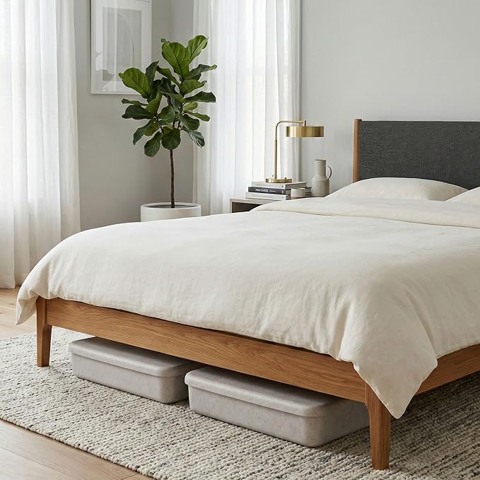 Welaxy Felt Underbed Storage Basket with Removable Lid, Oatmeal Natural Color, Long Shape (Long lid, Oatmeal)
