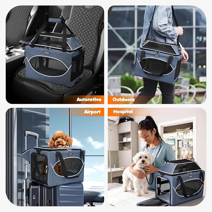 Lekereise Top-Expandable Pet Carrier 18x11x11Inch Delta American United Airline Approved Underseat to 15lbs Stable Car Travel Carriers for Small Dogs Cats with Locking Safety Zippers Anti-Scratch Mesh
