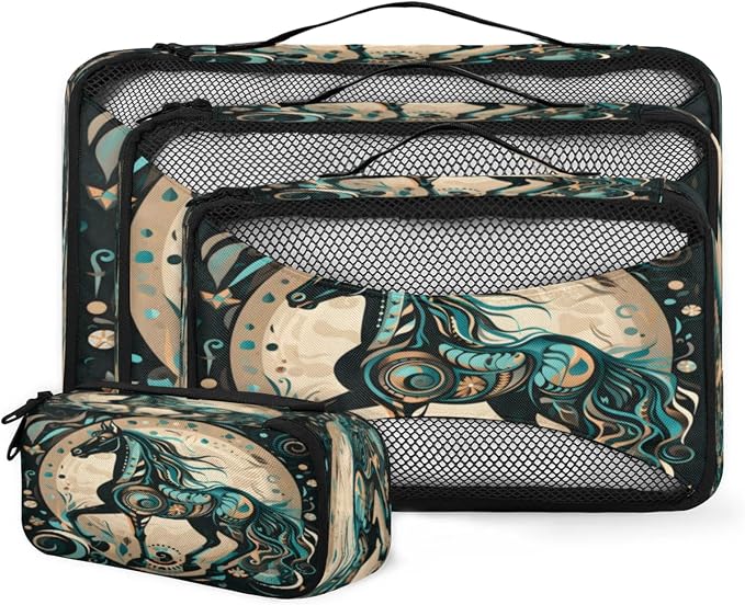 Horse Packing Cubes for Travel, Luggage Packing Organizers, Horse Print Travel Accessories Large Toiletries Bag for Clothes Shoes Cosmetics Toiletries