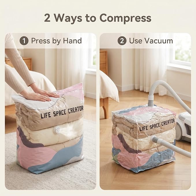 YANHE 3D Vacuum Storage Bags, better life space bagsno pump vacuum storage bags，4-Pack (2M+2L), No Pump, Space Saver for Clothes, Blankets, Bedding