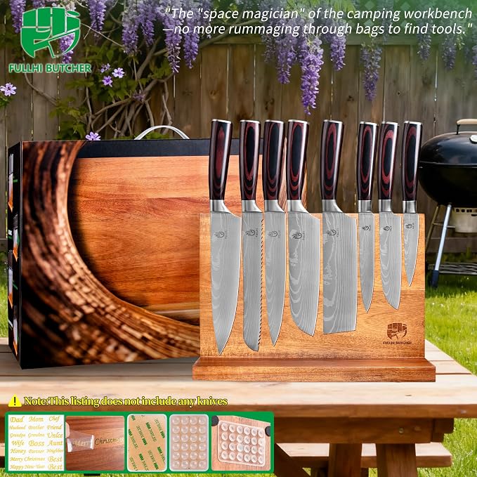 FULLHI Kitchen Magnetic Knife Block Holder Magnetic Strip Natural Wood | with Enhanced Magnets, natural wood, Multifunctional Storage Holder, for Kitchen Utensil, Knife Set, Scissors,Spice Ja