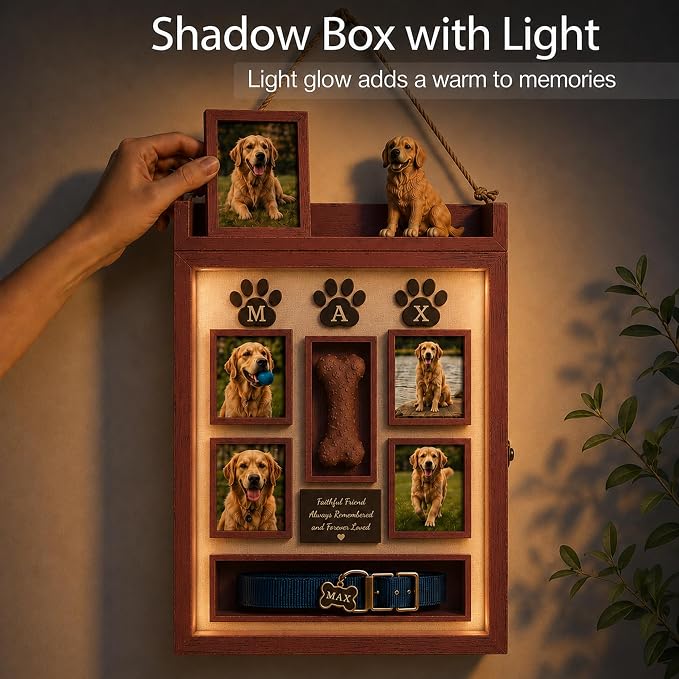 11x16 Pet Memorial Shadow Box Frame with Shelves, Brown