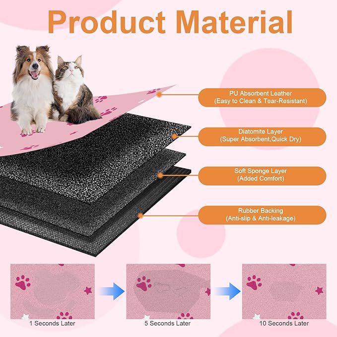 Pet Feeding Mats 16"x24"- Absorbent Dog Mat for Food and Water, Large Pet Food Mat, Rubber Mat for Dog Bowls, Pet Food Mats for Floor, Mat for Cat Food and Water Bowls