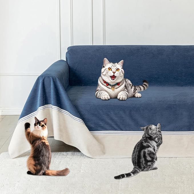 Loiion Cat Scratch Proof Furniture Protector Waterproof Sofa Cover 118"x91" | Pet-Friendly Couch Protector, Anti-Scratch & Anti-Slip Sofa Cover For Cats Dogs Kids, Machine Washable