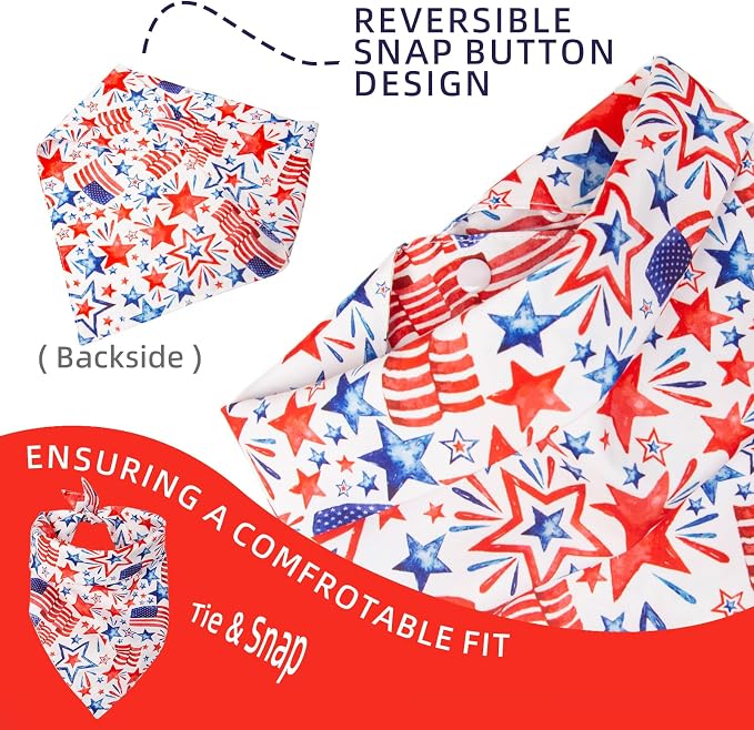 American Flag Dog Bandana, Abstract American Flag Print Triangle Scarf, Adjustable Snap Button Patriotic Neckwear for X-Large Breeds 75lbs+
