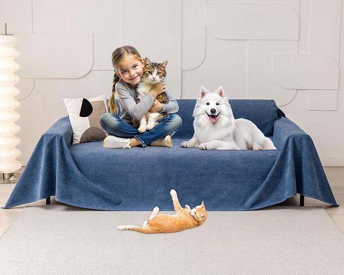Loiion Cat Scratch Proof Furniture Protector Waterproof Sofa Cover 150"x71" | Pet-Friendly Couch Protector, Anti-Scratch & Anti-Slip Sofa Cover For Cats Dogs Kids, Machine Washable