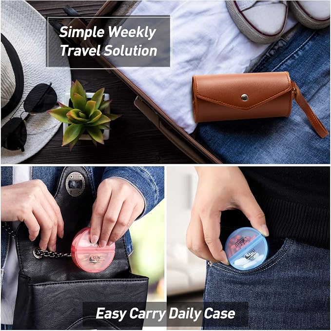 FGcase Weekly Pill Organizer 2 Times a Day Large 7 Day Rainbow Pill Box with Brown PU Leather Case Portable Travel Medication Container AM PM Pill Box for Vitamins, Fish Oils, Medicine, Supplements