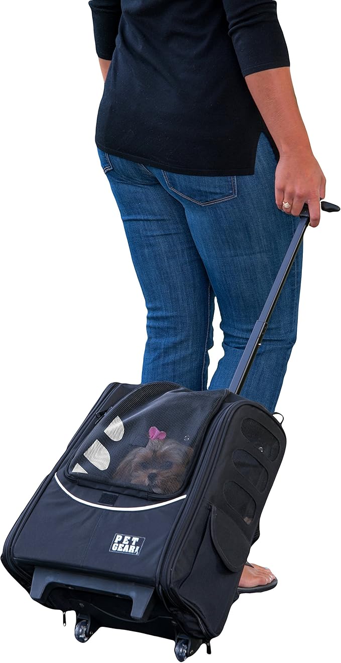 Pet Gear I-GO2 Escort Roller Backpack, Travel Carrier, Car Seat for Cats/Dogs, Mesh Ventilation, Included Tether, Telescoping Handle, Storage Pouch, Onyx