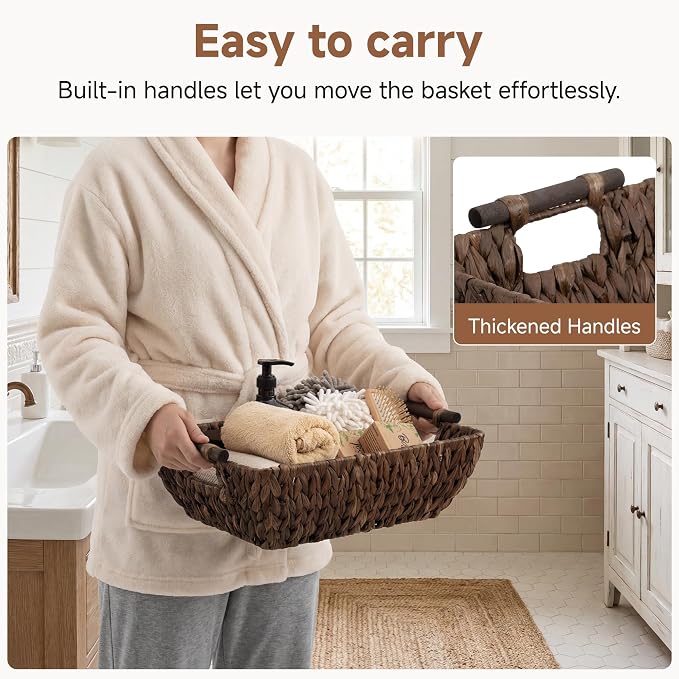 StorageWorks Wicker Baskets for Shelves, Large Organizer Basket | Wicker Storage Baskets for Shelves, Baskets with Wooden Handles, 2-Pack Gifts Basket for Home Decor, Hand-Woven Basket