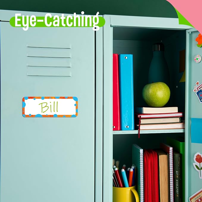 Magnetic Colorful Labels, 54 PCS Dry Erase Reusable Neon Name Tag Stickers Color Dots Frame in 9 Designs for Whiteboards Locker Fridge School Office Home (Each Measures 3.2" x 1.2")