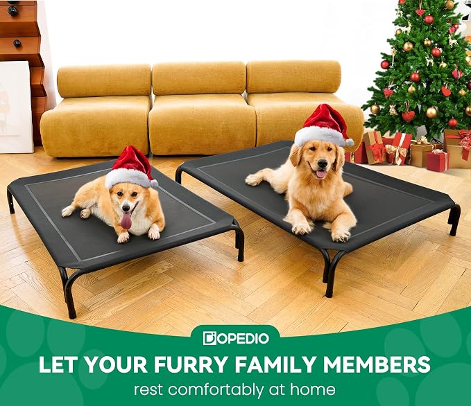 Elevated Dog Bed Raised Outdoor Dog Cot for Medium Dogs, Installation Requires No Tools, Frame with Washable Cooling Breathable Mesh Anti-Slip Feet, Indoor Pet Bed, Black, 35.4 Inches