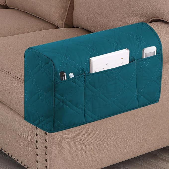2-Pack Waterproof Armrest Covers for Couches & Chairs – Anti-Slip Furniture Protectors with Side Pockets, Washable Sofa Arm Covers, Universal Stretch Fit (Fits Most Armrests) (Dark Teal)