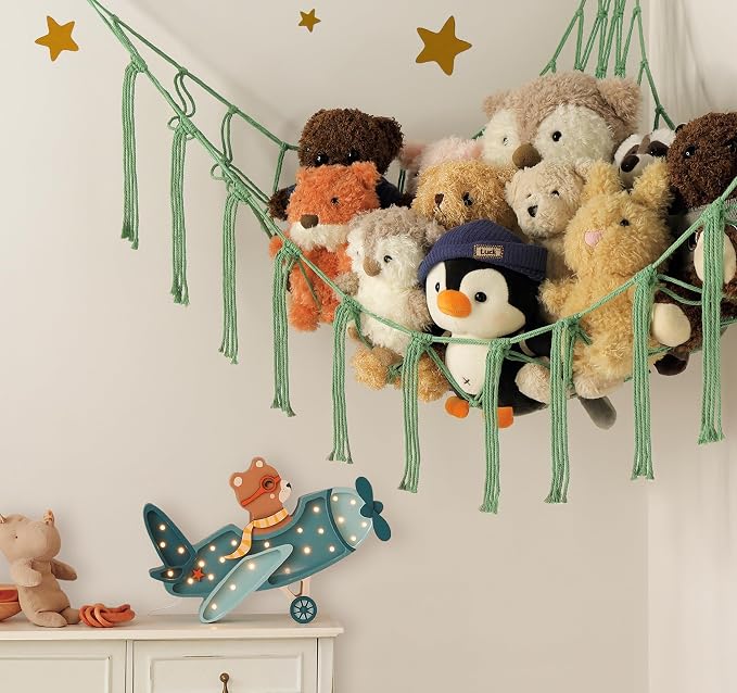 mirolam Stuffed Animal Hammock Corner Net for Toys Storage Hanging Stuff Animal Organizer Holder Matcha Green Room Bedroom Nursery Decor Organization