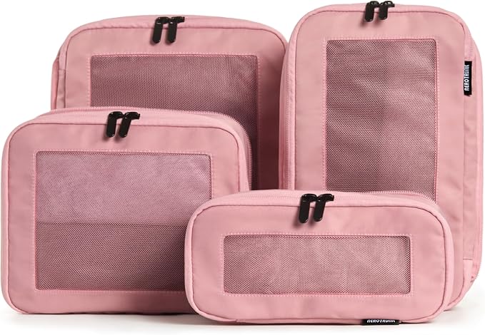 Compression Packing Cubes for Travel, 4-Pack, Pink | Solves overpacking, 4-Piece set fits most carry-ons, 50% Space savings, Compression luggage organizer bags