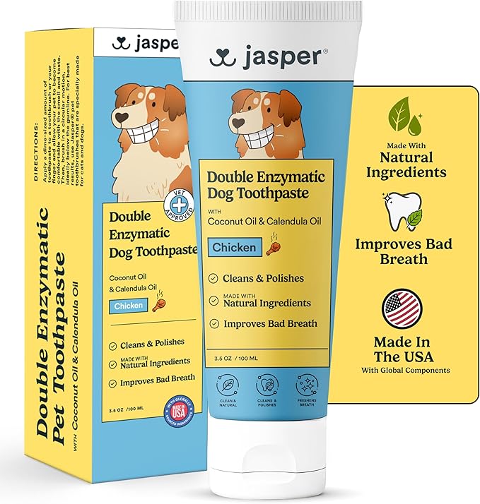 Jasper Dog Toothpaste Double Enzymatic - Plaque Remover for Teeth, Whitens Teeth, Improves Bad Breath Natural Pet Toothpaste, Chicken/Poultry Flavor 3.5oz