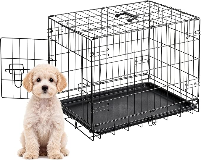 Dog Crate 24 Inch Small Dog Cage Foldable Indoor Outdoor Pet Kennel | Single Door Metal Wire Portable Dog Kennel with Secure Lock, Leak-Proof Pan Tray, Dog Training and Travel