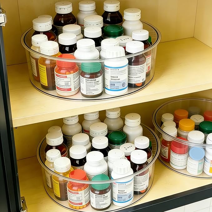 Medicine Bottle Organizer, Medicine Organizer for Cabinet, Transparent Medicine Lazy Susan Organizer for Vitamin Pill Bottles Medication Supplements