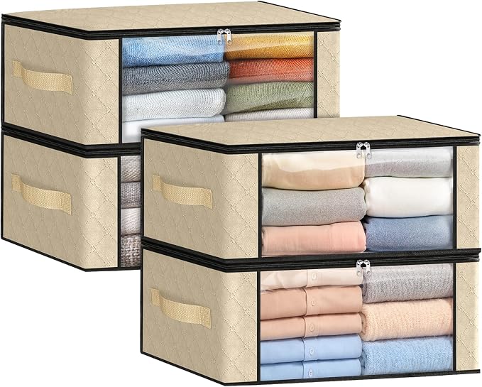 35L Closet Organizers, Foldable Under Bed Storage Containers | Storage Bags with Zippers,Window and Handles for Organizing Bedroom, Closet, Clothing,Organization with Handle