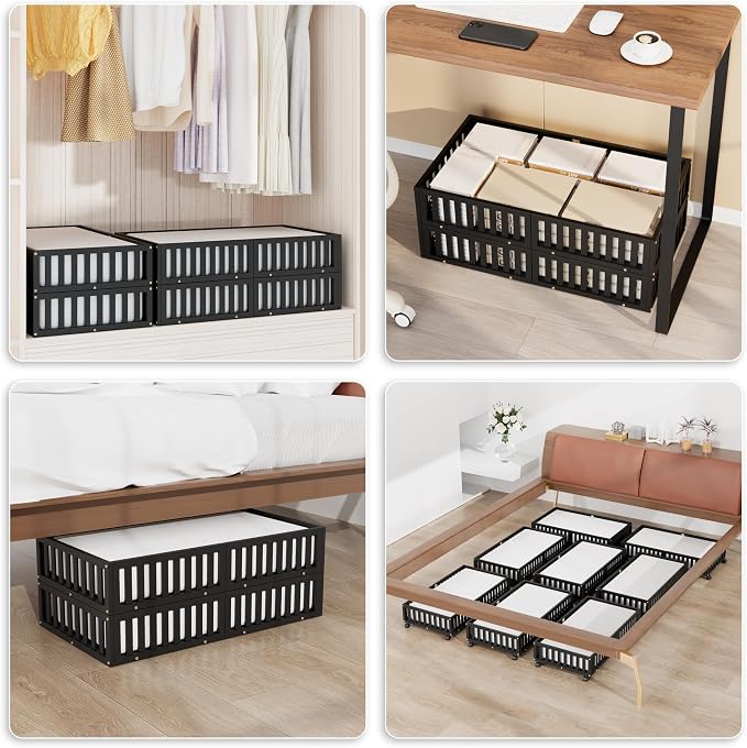 Under Bed Storage with Wheels, 2 Pcs Bamboo Drawers for Clothes and Toy | 360° wheels glide smoothly, Sturdy bamboo frames hold clothes, shoes, bedding and toys. Easy pullout access keeps rooms tidy