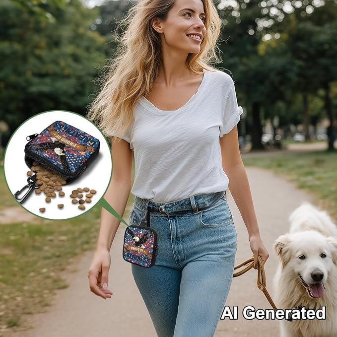 Dog Treat Pouch Dog Training Reward Pouch with Carabiner Small Dogs Treat Bag Pet Food Bags Zipper Closure to Avoid Spilling American Pride Eagle Greatness