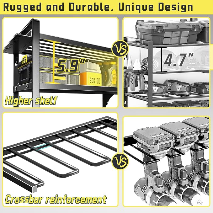 Power Tool Organizer Wall Mount,4 Layers Heavy Duty | Storage Rack with 8 Drill Holder, Easy Installation, Tool Organizer Wall Mount for Garage Workshop and Home Organization.