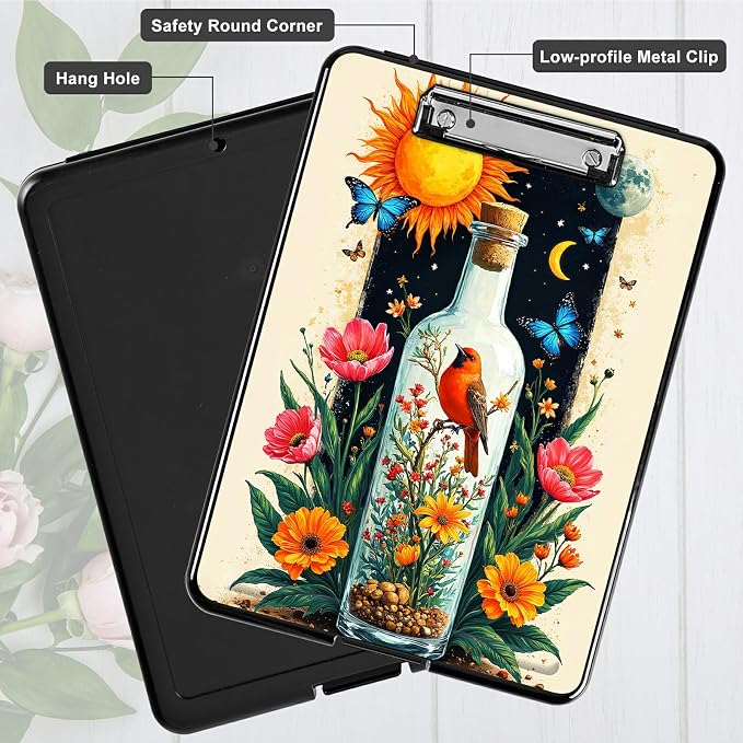 Heavy Duty Storage Clipboard, Slim Nursing Clipboard with Internal Pen Case, Portable File Organizer Case for A4 Letter Size Paper Office Medical Professionals, Drift Bottle Flowers
