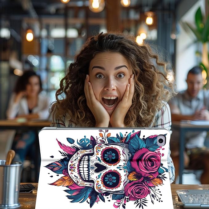 for Microsoft Surface Pro X/Pro X Plus-13 2019/2020/2021/2024 Tablet Case,Auto Wake/Sleep,Adjustable Stand Protective Cover - Sugar Skull Rose