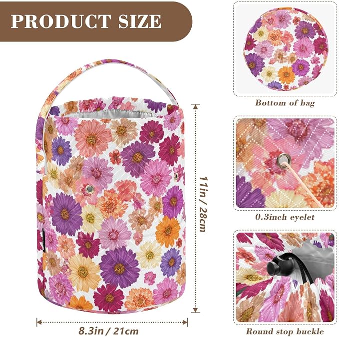 Tatenale Crochet Bag Yarn Bag Knitting Project Bag with Pockets and Handle Portable Yarn Storage Organizer Tangle Free 8.3x11 InchRed Purple Yellow Daisy06