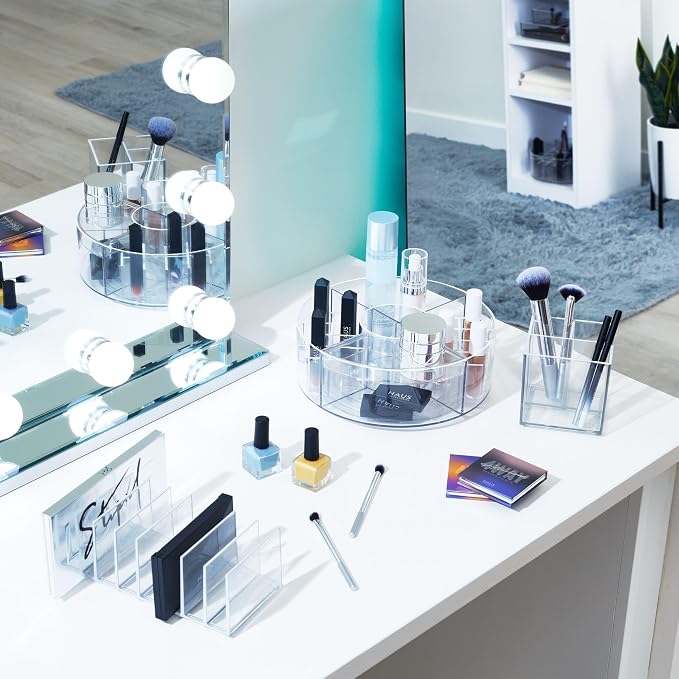 iDesign The Sarah Tanno Collection Plastic Cosmetics and Makeup Palette Organizer, 7-Compartment, Clear, 20.3 cm × 10.1 cm × 7.6 cm | 7-Compartment, Makeup Palette Organizer