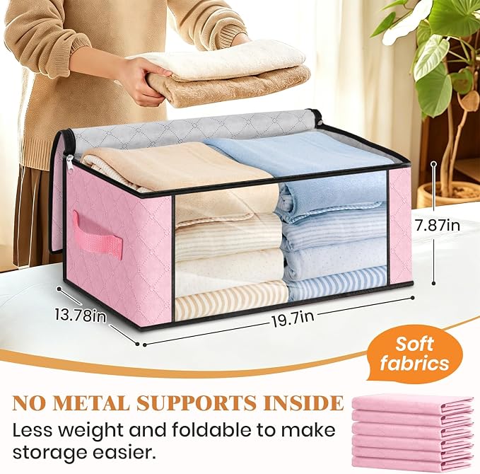 35L Closet Organizers, Foldable Under Bed Storage Containers | Storage Bags with Zippers,Window and Handles for Organizing Bedroom, Closet, Clothing,Organization with Handle