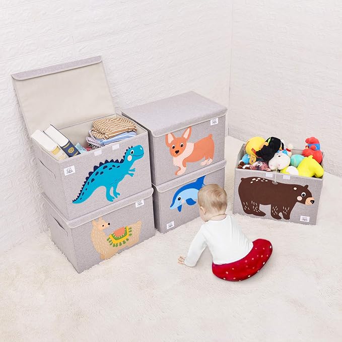 Large Toy Box Storage with Lid, Foldable Fabric Toy Chest Storage for Kids | Toy Organizer Basket, Collapsible Animal Print Storage Bin for Toddlers, Boys and Girls, Playroom, Baby Nursery (Zebra)