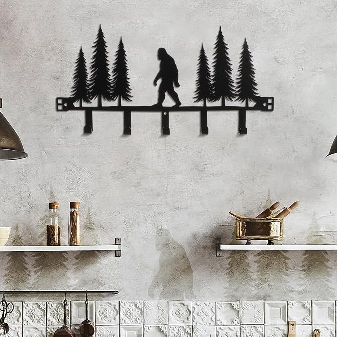 AceOrbit Black Bigfoot Over The Door Hooks Hanger 5 Hooks Rustic Decor | for Bedroom Bathroom, Organizes Towels Hats Clothes, Farmhouse Decor, Over the Door for Kids