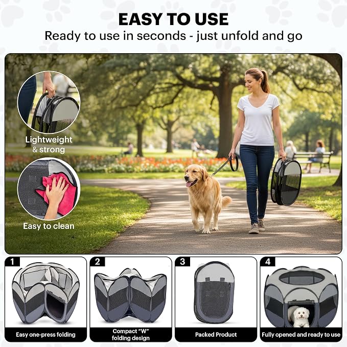 LAFYETTE. - USA Based, Dog Cat Playpen, Puppy Kitten Pet Playpen Indoor Outdoor, Portable Pop Up Dog Kennel Tent Crate Cage for Dog Cat Rabbits, Foldable Pet Enclosure, Removable Top Cover, 29" x 16"