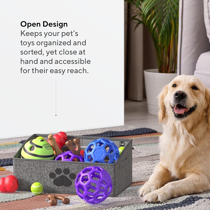 Mindspace Dog Toy Box Organizer - Dog Toy Bin for Dog Toy Storage, Dog Toy Basket for Pet Storage - Dog Treat Basket, Dog Toy Chest - Open Storage Box, Fabric Storage Bin | Oxford Collection (Paw)