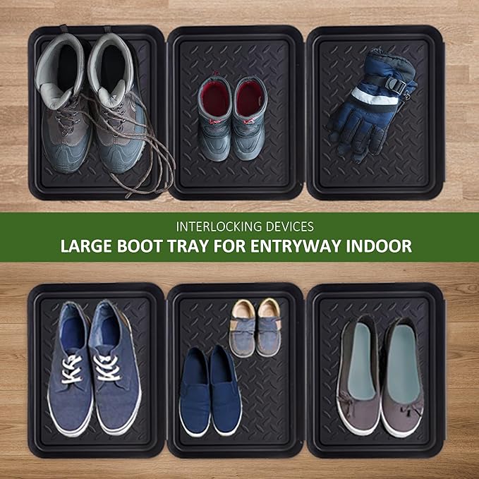 Boot Tray for Entryway Indoor, 3 Pack Wet Shoe Trays for Floor Protection, Non-Slip Plastic Boot Shoe Mat Tray w/Lip, Mudroom(13.7 inx10.8 inx1.2in)