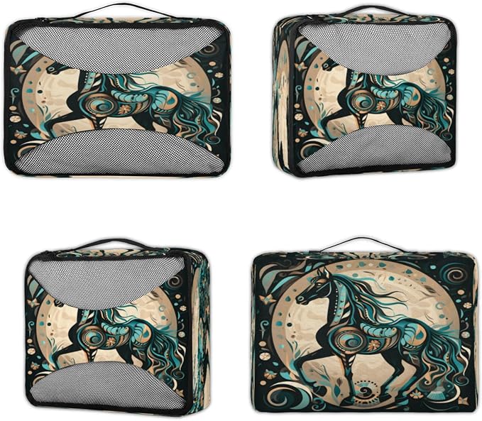 Horse Packing Cubes for Travel, Luggage Packing Organizers, Horse Print Travel Accessories Large Toiletries Bag for Clothes Shoes Cosmetics Toiletries