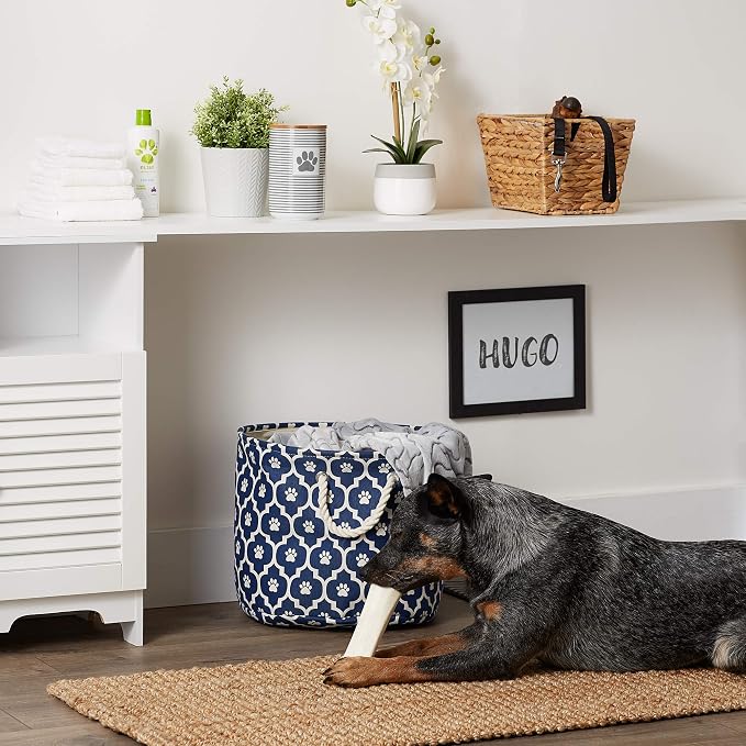 Bone Dry 6192 Pet Storage Collection Lattice Paw Print, Medium Round, Nautical Blue