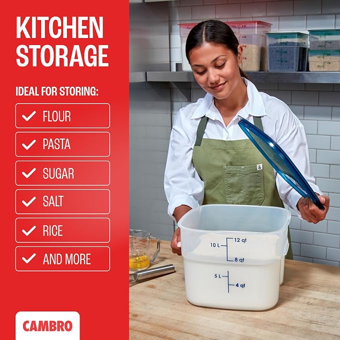 Cambro FreshPro 12 Quart (QT) Food Storage Container with Lid (Restaurant Grade) - for Food Prep, Commercial Kitchen, Pet and Dog Food Container (Translucent)