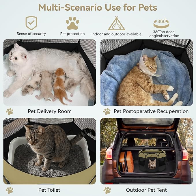 Siedihit Puppy Playpen for Small Dog Cat, Dogs Tent Crate Cage | Indoor/Outdoor, Portable Pop Up Dog Kennel with Carrying Bag for Rabbits(Black Khaki, Small)