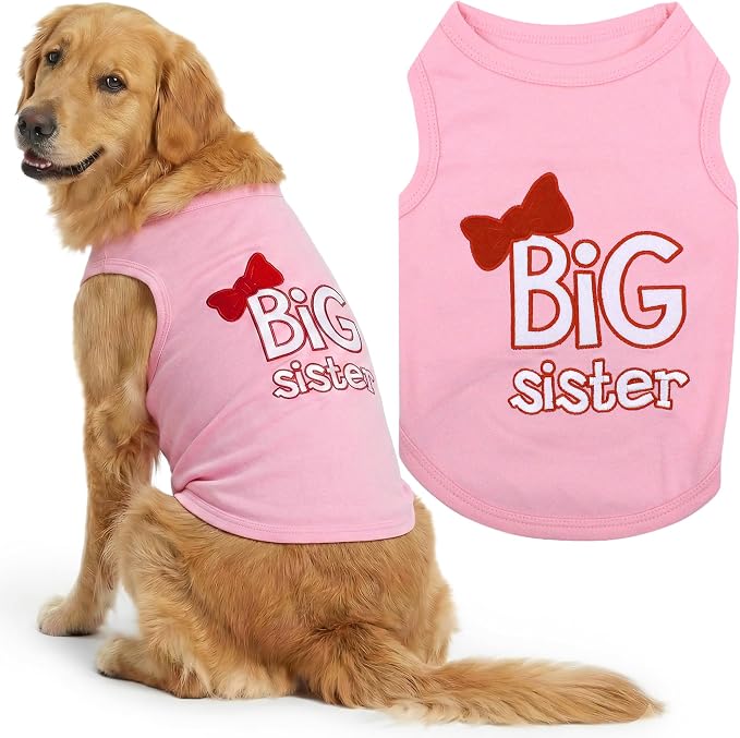 Parisian Pet Dog Shirt – 100% Cotton Shirts for Large Dogs – Pink Sleeveless Pet Clothes – Lightweight and Breathable Dog Apparel – Girl Big Sister Dogs Clothes - Stretchy Pet T Shirts
