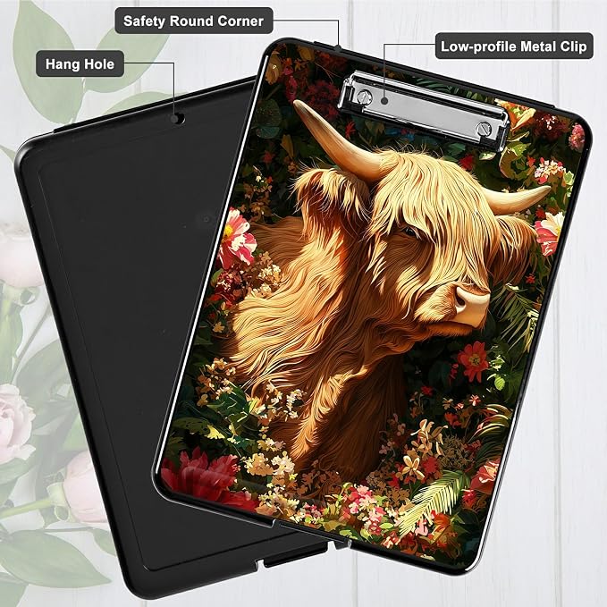 Heavy Duty Storage Clipboard, Slim Nursing Clipboard with Internal Pen Case, Portable File Organizer Case for A4 Letter Size Paper Office Medical Professionals, Grass Grass Field Cow