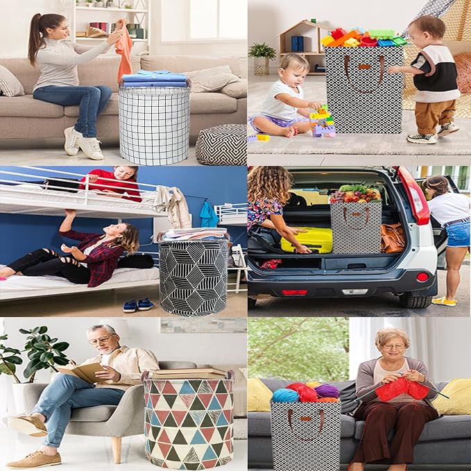Waterproof Laundry Hamper Collapsible Laundry Basket Leather Handle Laundry Bag Large Clothes Storage Toy Organization for Bathroom Bedroom Laundryroom College Dorms (Laundry Basket-003)